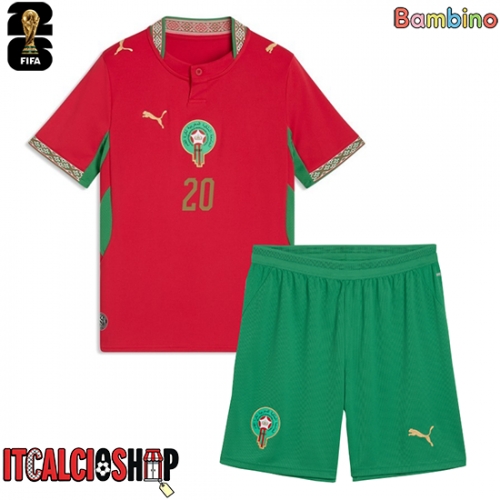 Marocco Ayoub El Kaabi #20 Prima Maglia Bambino Mondiali 2026 Manica Corta (+ Pantaloni corti)